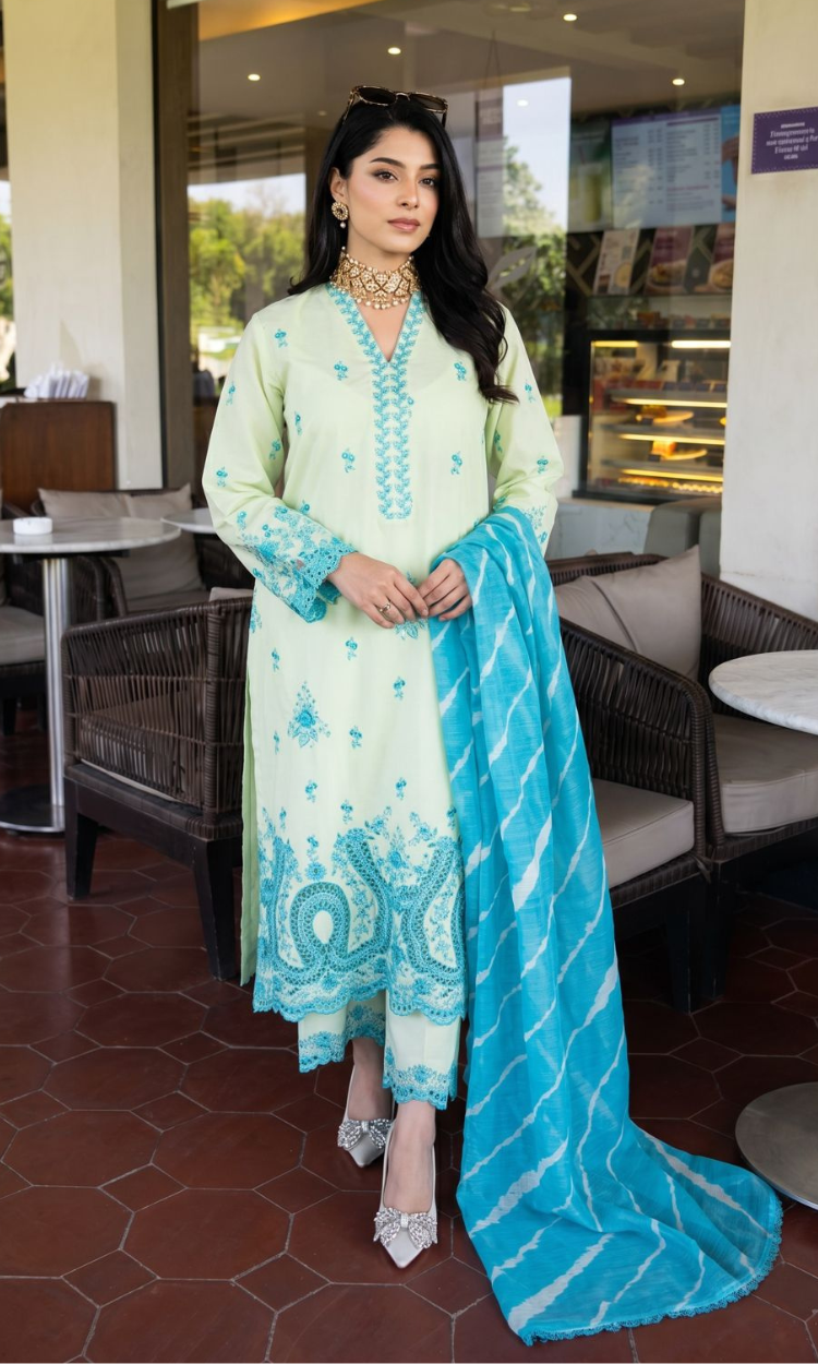 Mint Margarita -  3PC Pret Embroidered Lawn