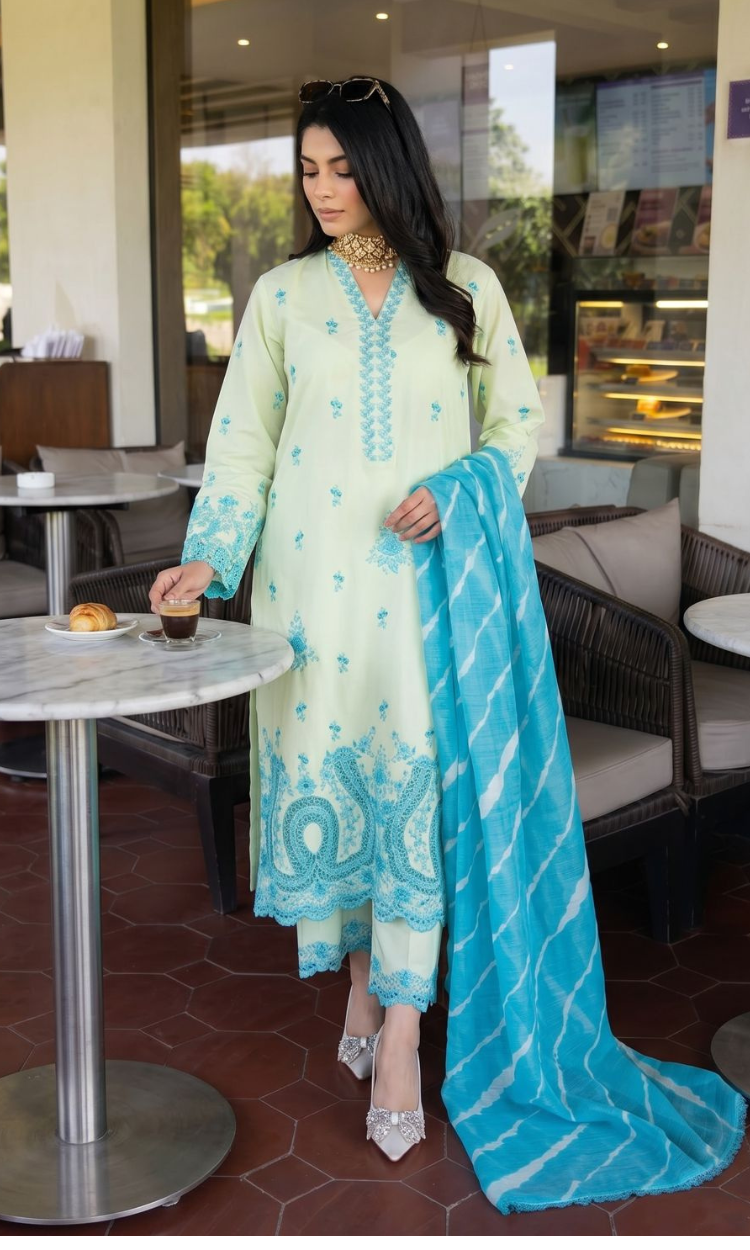 Mint Margarita -  3PC Pret Embroidered Lawn