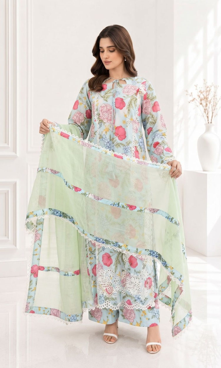Naqsh Nigar-3PC Pret Embroidered Printed Lawn