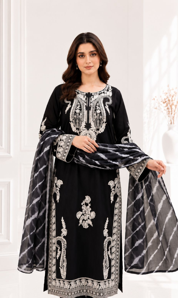 Laila-3PC Pret Embroidered Lawn