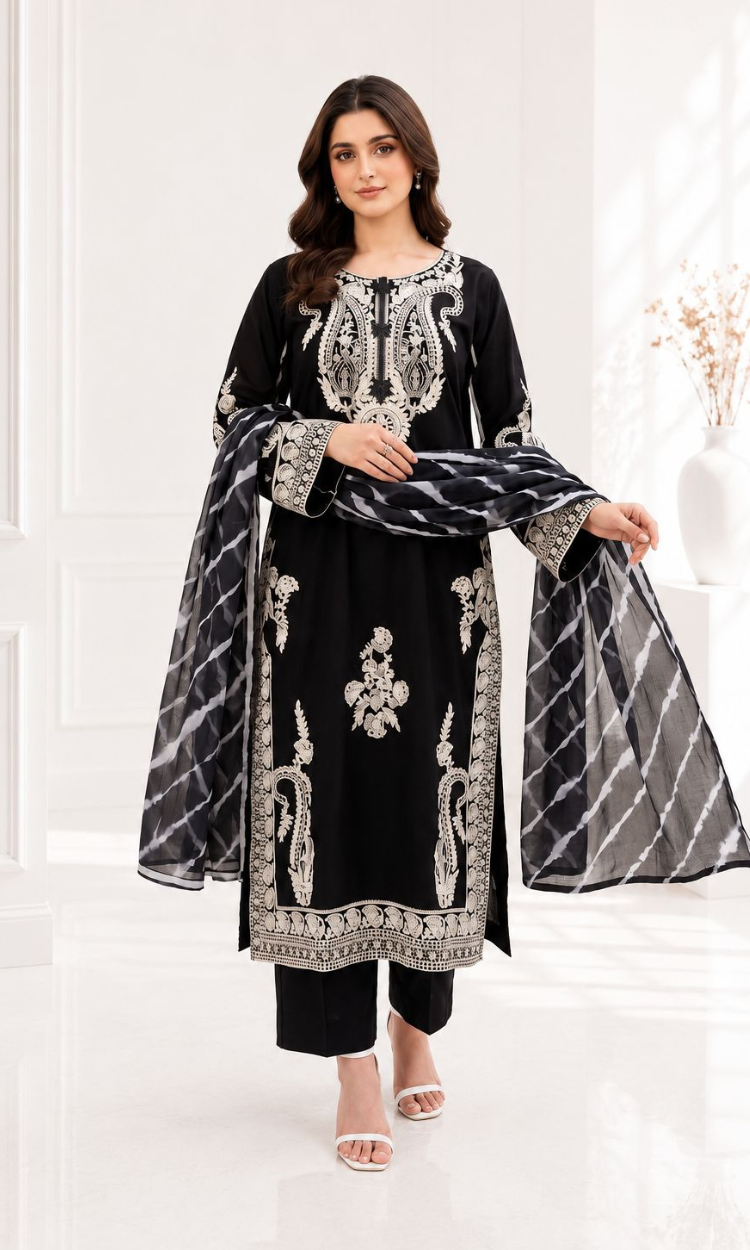 Laila-3PC Pret Embroidered Lawn
