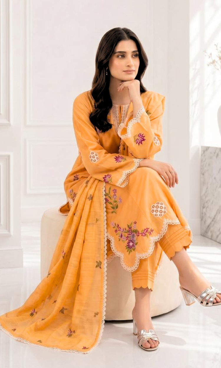 Citrus Fiesta - 3PC Pret Embroidered  Lawn
