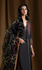 Shehr Zaad — Black Luxury Embroidered Sheesha Silk 3-Piece Suit