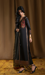 Shehr Zaad — Black Luxury Embroidered Sheesha Silk 3-Piece Suit