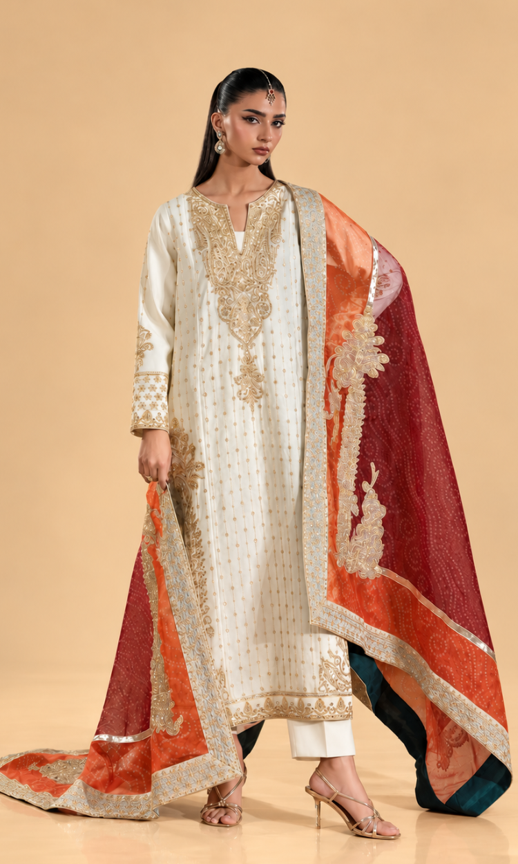 Mehar Bano — 3 Piece Luxury Embroidered Pure Dull Silk
