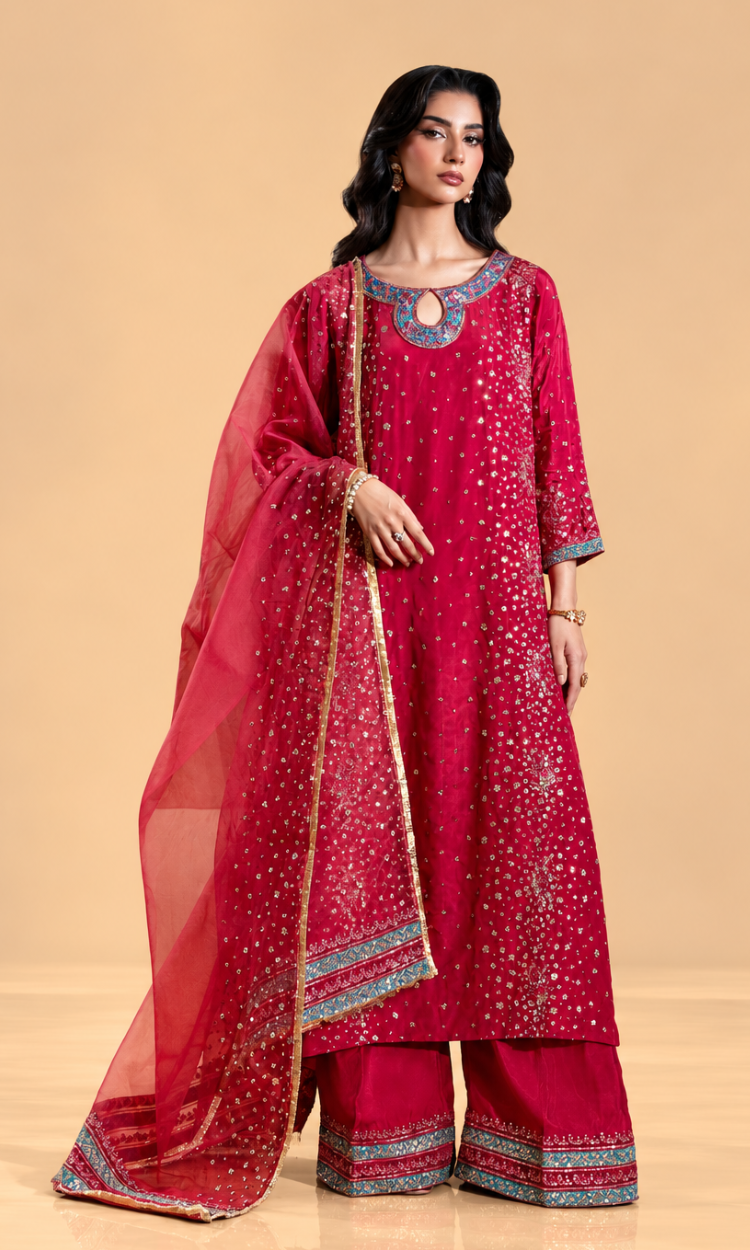 Sitary — Deep Rose | Luxury 3-Piece Silk Ensemble