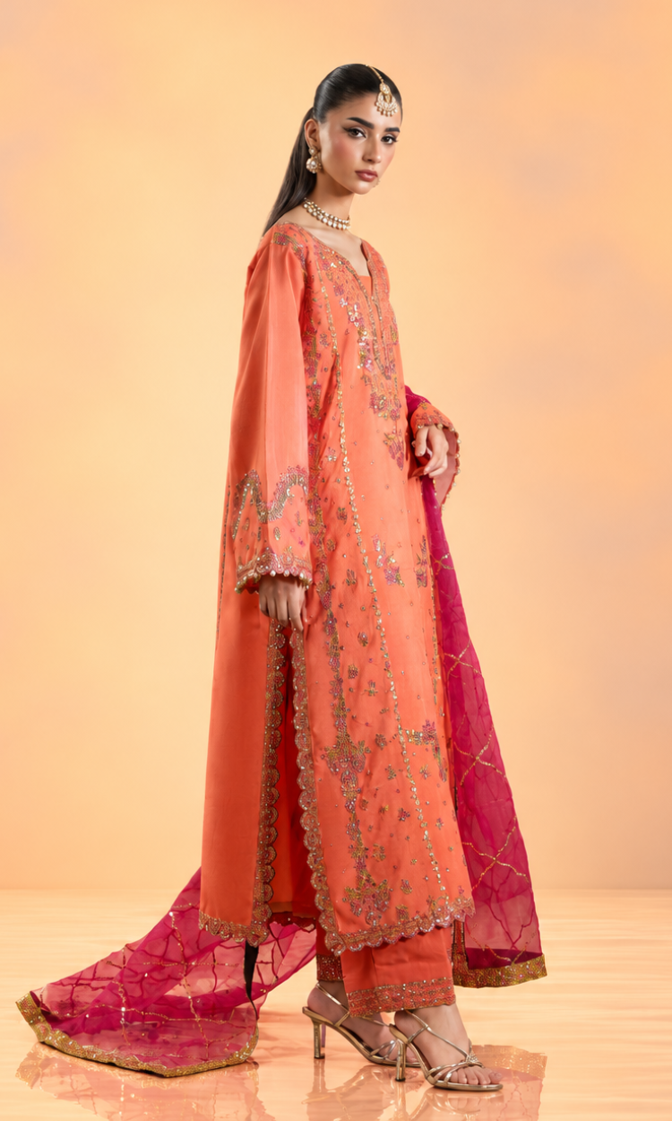 Shah Bano — 3 Piece Luxury Embroidered Pure Dull Silk