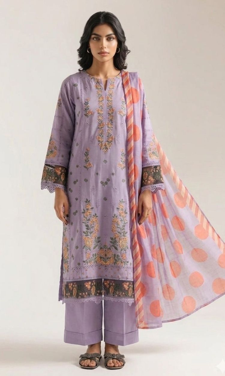 Lavender Bloom -3PC Pret Embroidered Lawn