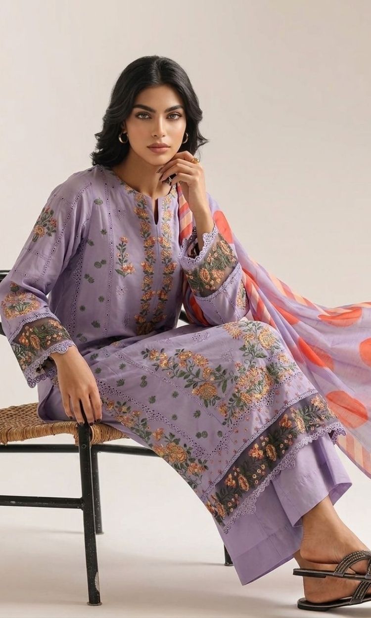 Lavender Bloom -3PC Pret Embroidered Lawn