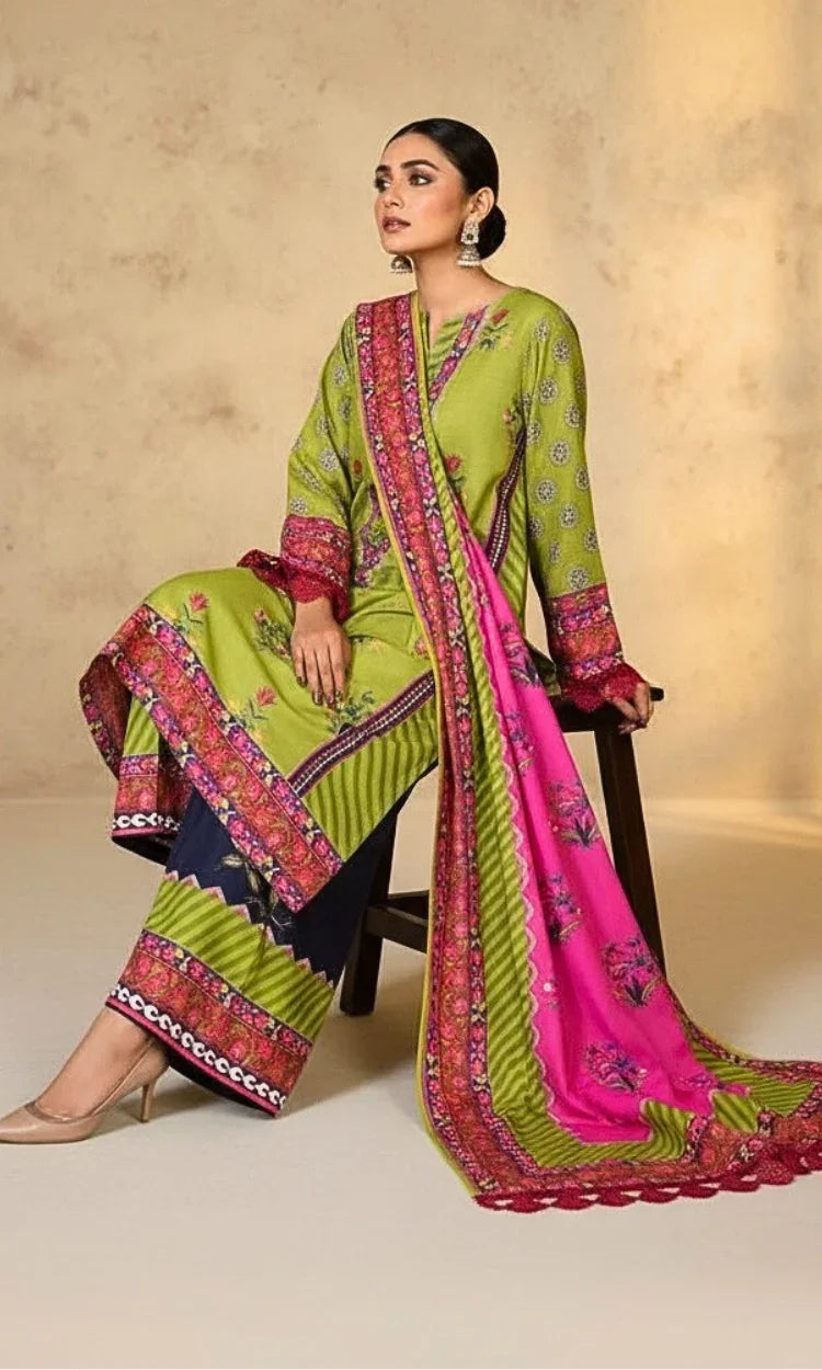 Verdant Bloom – Poly Khaddar 3-Piece Suit