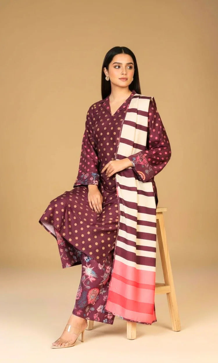Digital Printed 3-Piece Poly Khaddar Suit