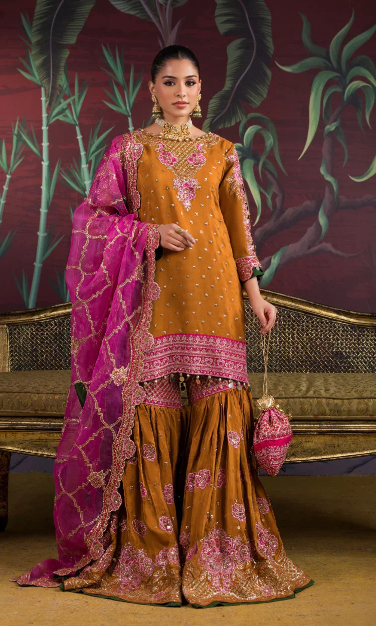 Zeenat Gul – Embroidered Khadi Net Sharara Set