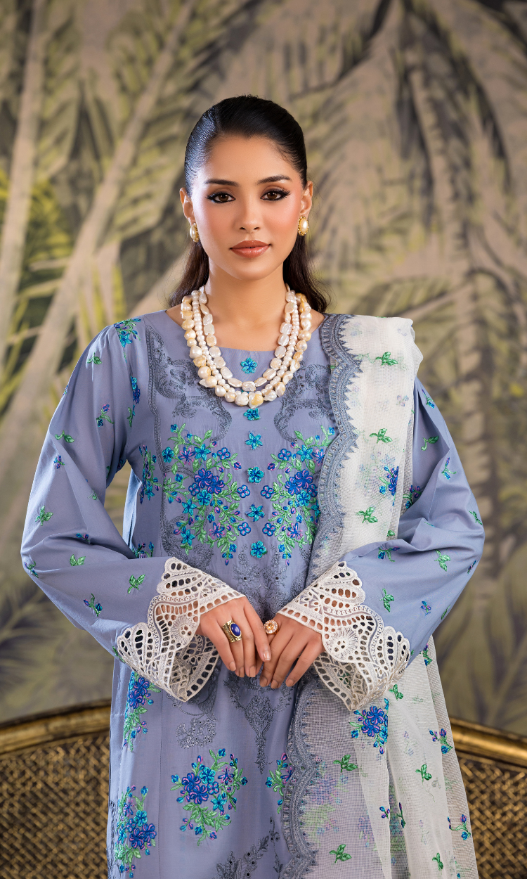 Ash Grey Premium Embroidered Lawn Suit