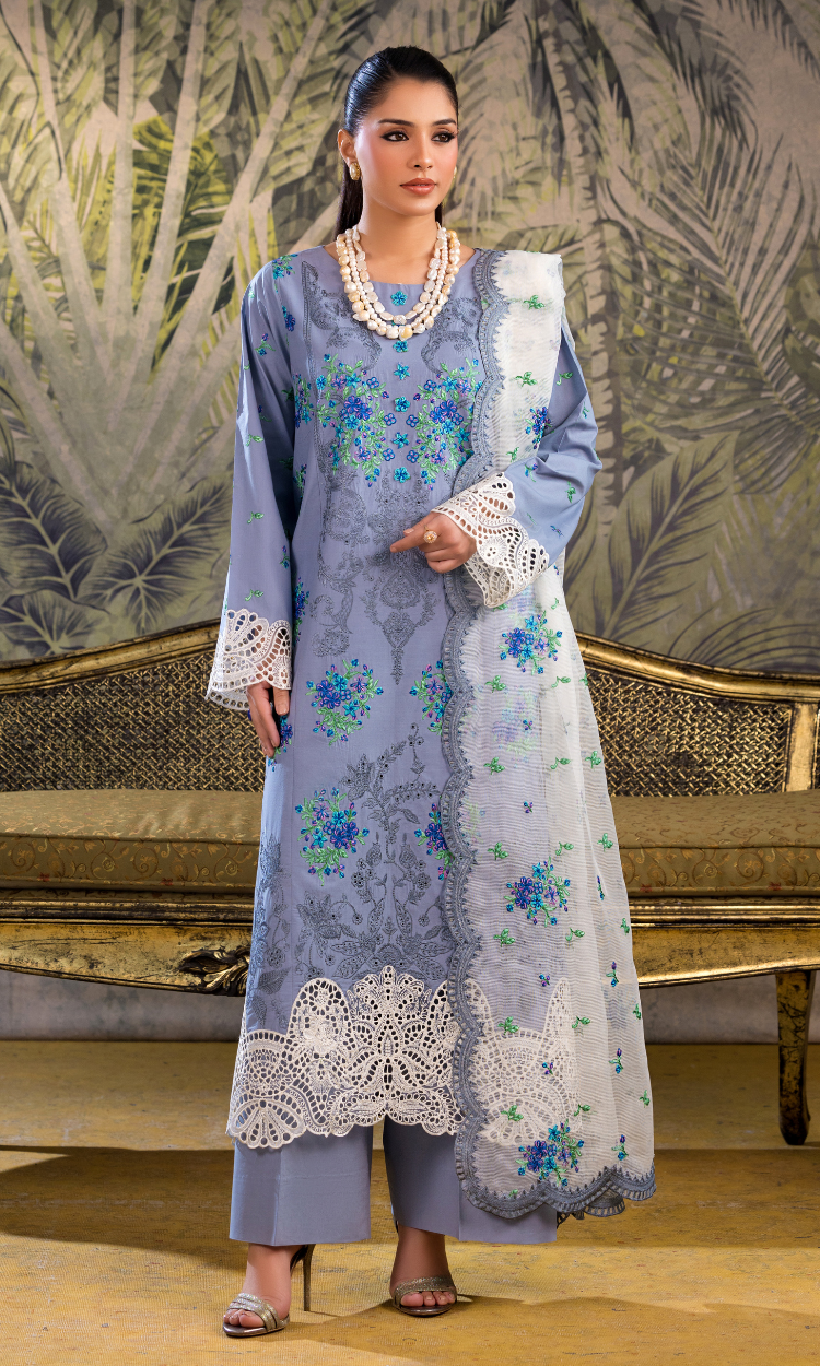 Ash Grey Premium Embroidered Lawn Suit
