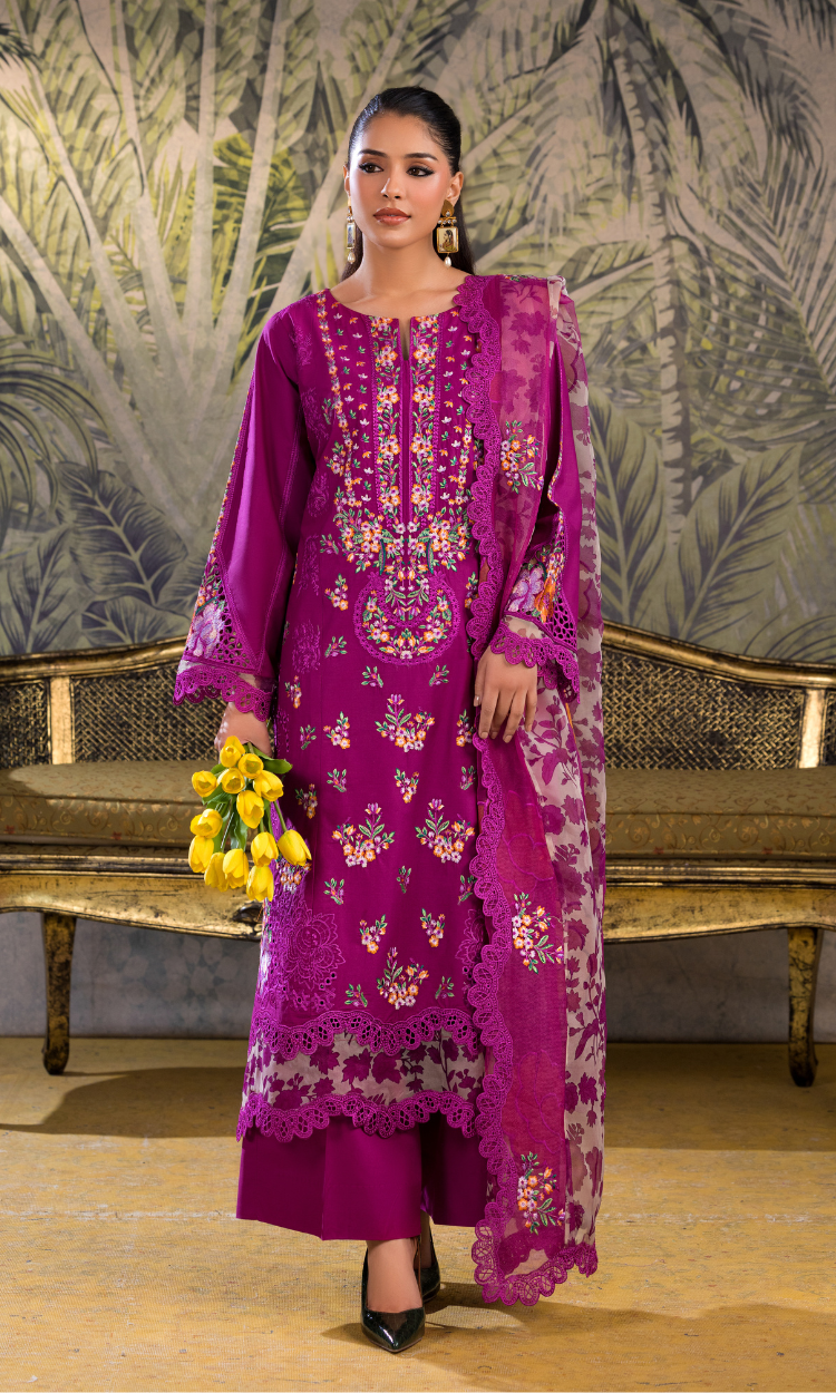 Tulip – Magenta Embroidered Lawn 3 Piece Suit