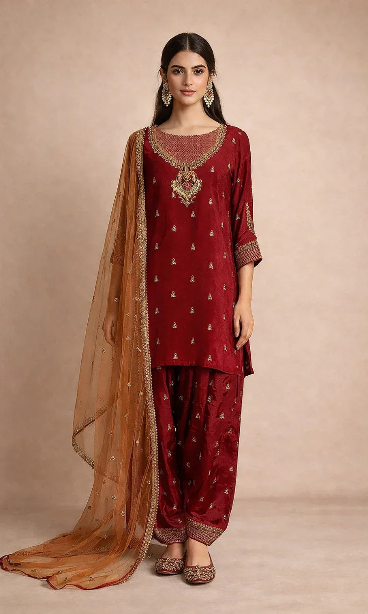Zeenia - 3PC Silk Embroidered