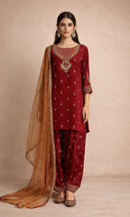 Zeenia - 3PC Silk Embroidered