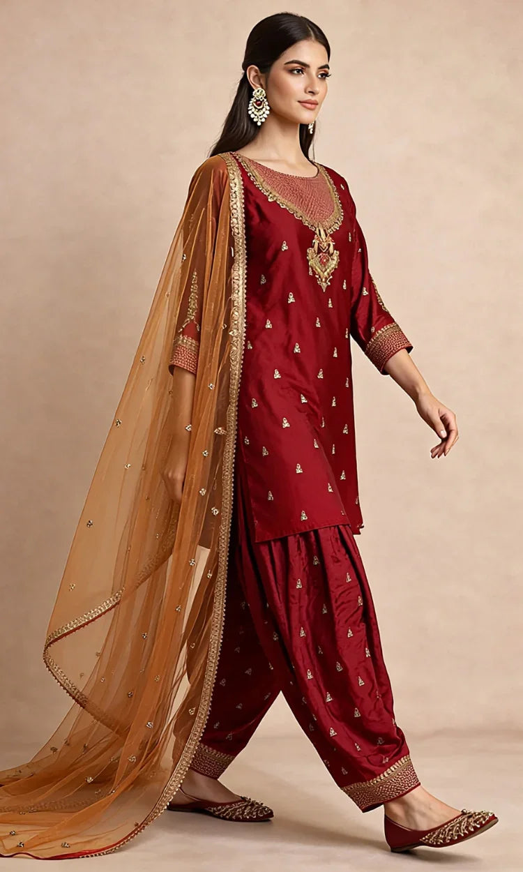 Zeenia - 3PC Silk Embroidered