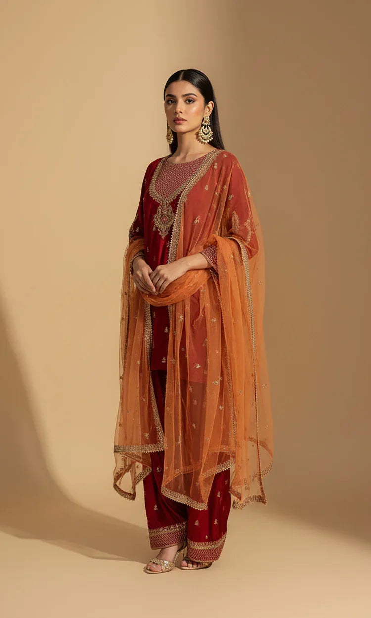 Zeenia - 3PC Silk Embroidered