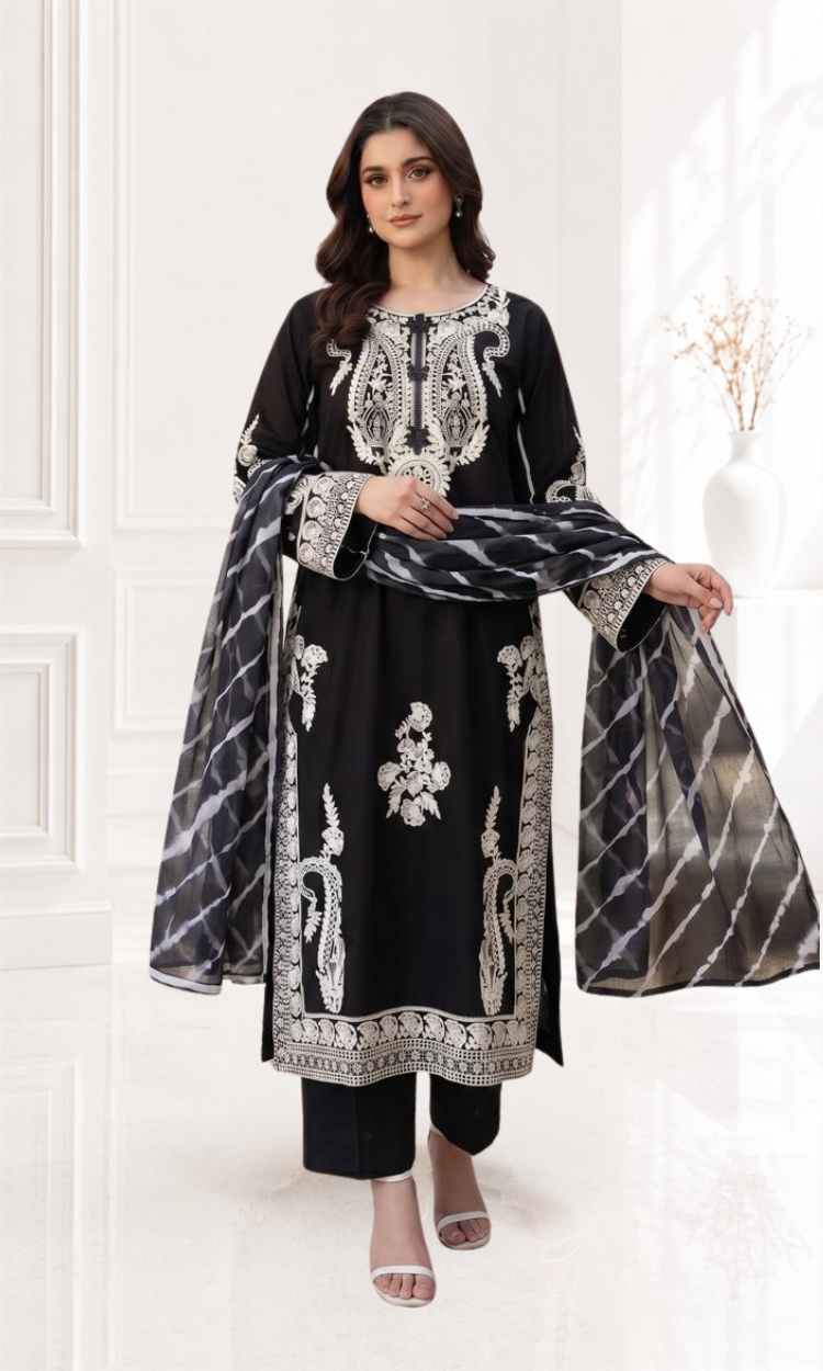 Laila-3PC Pret Embroidered Lawn