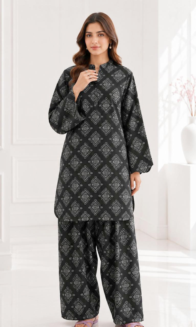 Black Essence Printed Two-Piece Suit