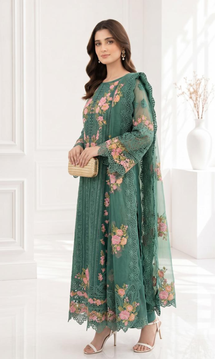 Organza 002-GREEN FORMAL DRESS