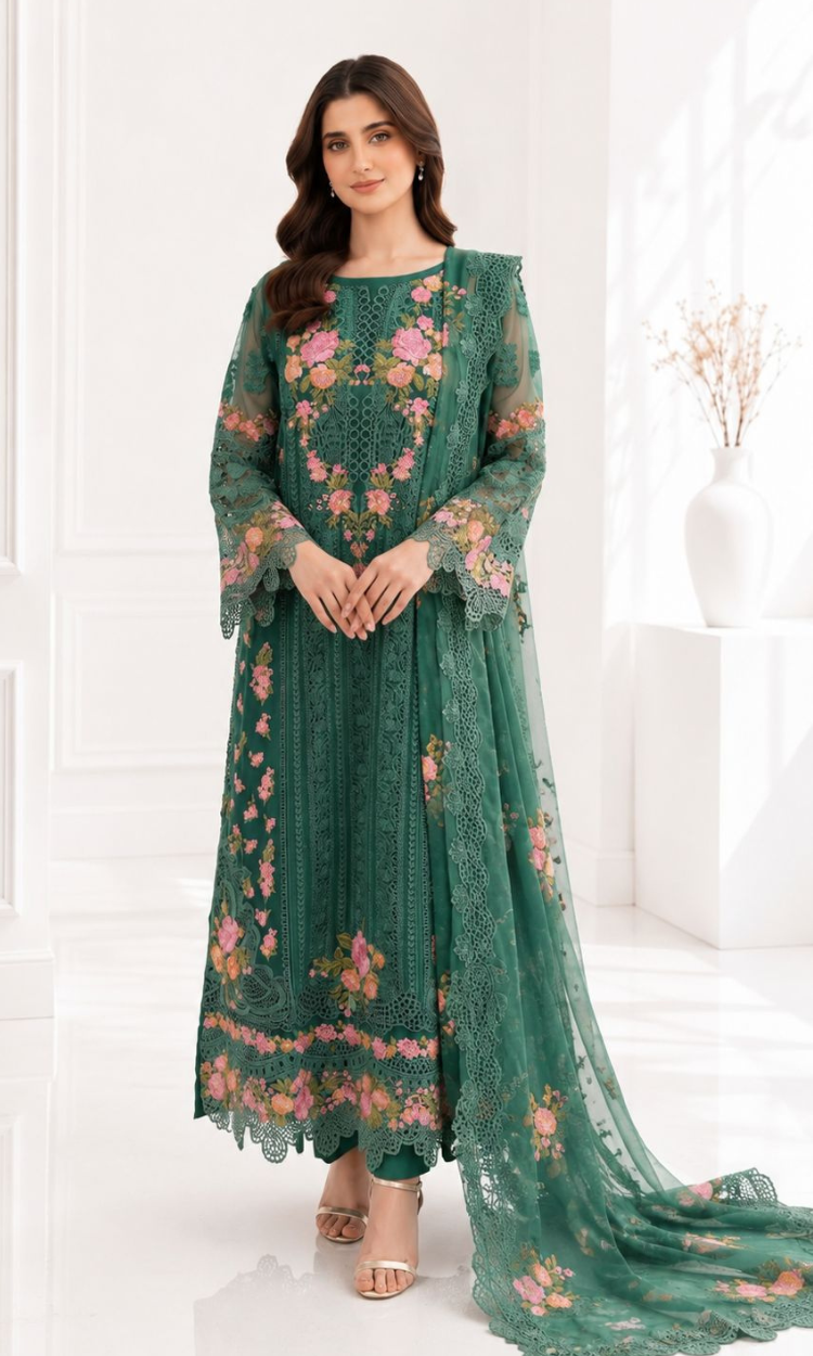 Organza 002-GREEN FORMAL DRESS