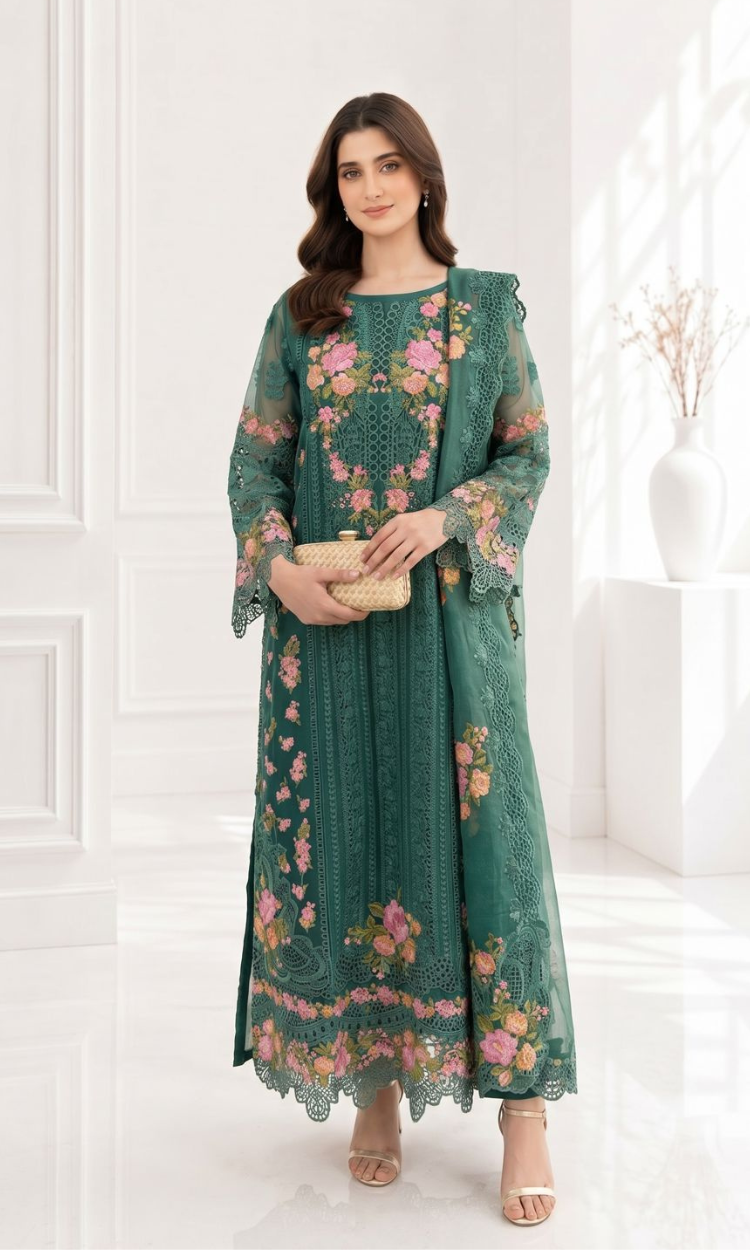 Organza 002-GREEN FORMAL DRESS