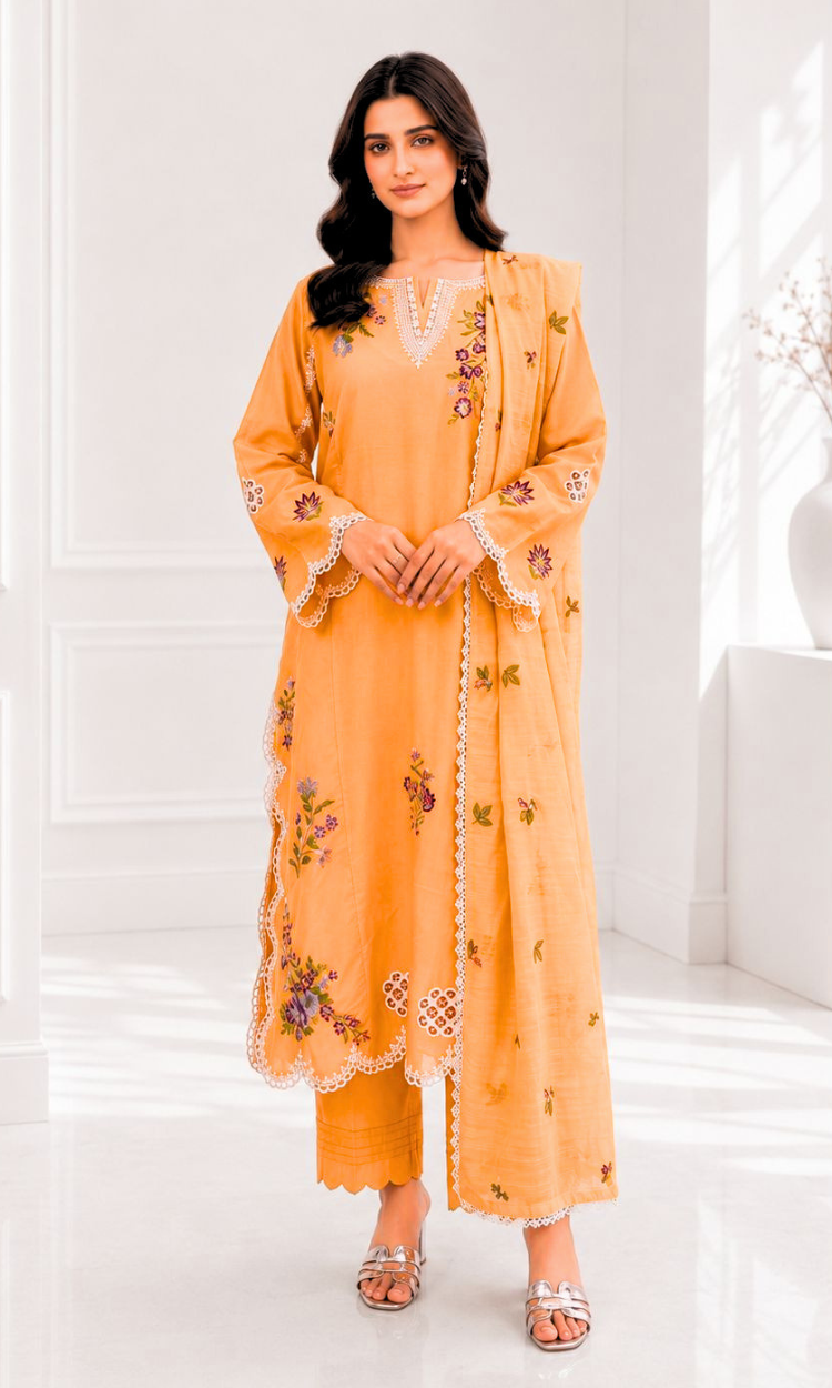 Citrus Fiesta - 3PC Pret Embroidered  Lawn