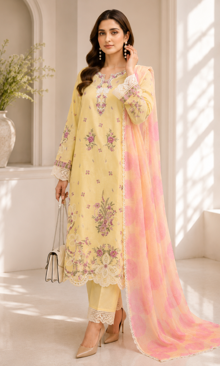Mushk - 3  PC Pret Embroidered  Lawn