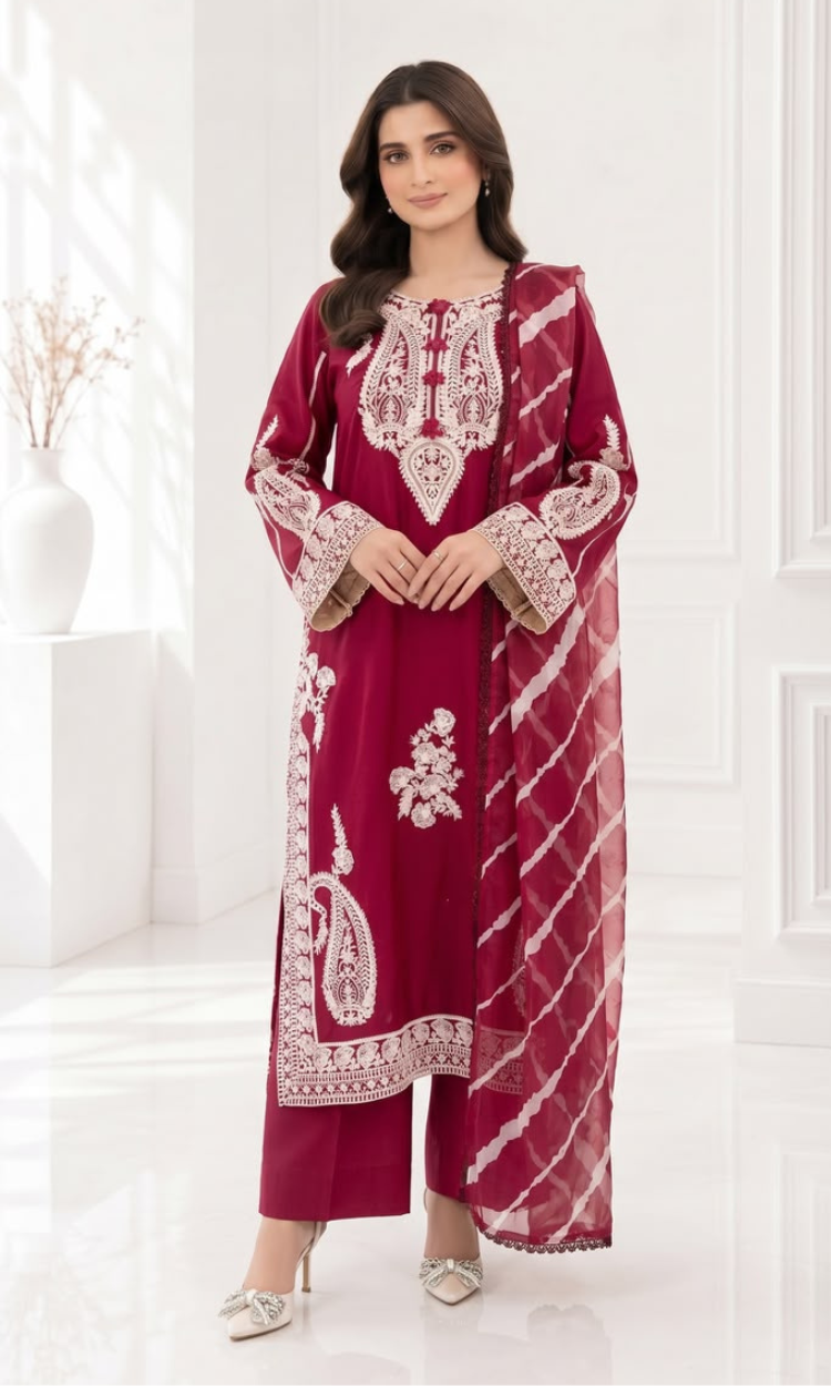 Gull Mohr - 3  PC Pret Embroidered  Lawn