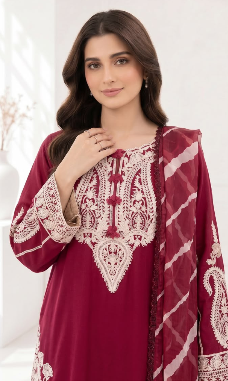 Gull Mohr - 3  PC Pret Embroidered  Lawn