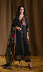 Shehr Zaad — Black Luxury Embroidered Sheesha Silk 3-Piece Suit