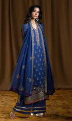 Anar Kali — True Blue Luxury  Chiffon Embroidered 3-Piece Suit | Afiay
