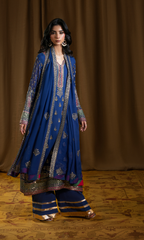 Anar Kali — True Blue Luxury  Chiffon Embroidered 3-Piece Suit | Afiay