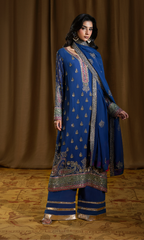 Anar Kali — True Blue Luxury  Chiffon Embroidered 3-Piece Suit | Afiay
