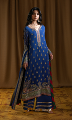 Anar Kali — True Blue Luxury  Chiffon Embroidered 3-Piece Suit | Afiay