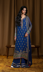 Anar Kali — True Blue Luxury  Chiffon Embroidered 3-Piece Suit | Afiay