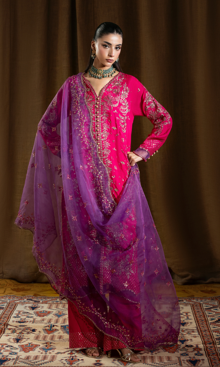 Chamkeeli — 3 Piece Luxury Embroidered Pure Dull Silk