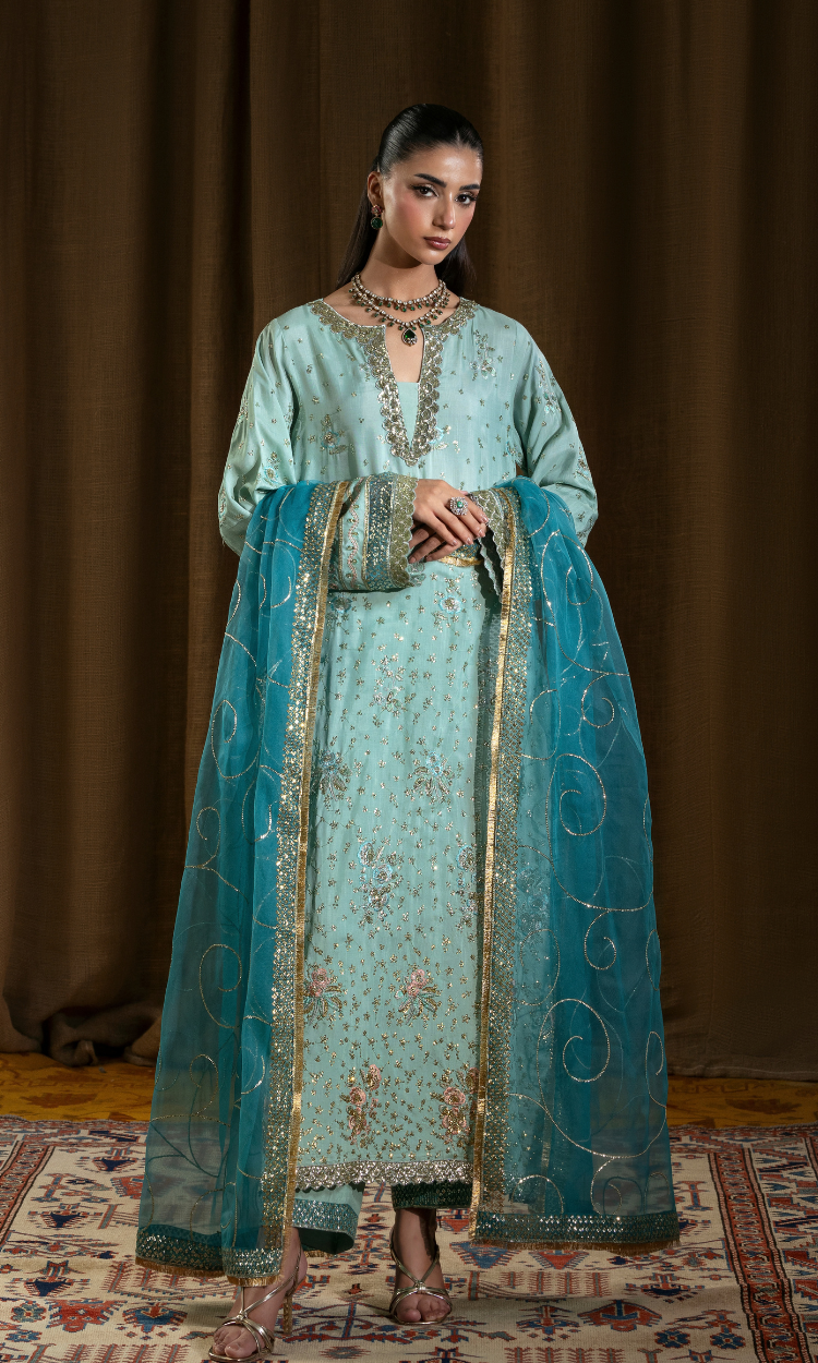 Sara — 3 Piece Luxury Embroidered Pure Dull Silk