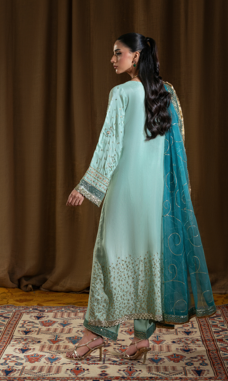 Sara — 3 Piece Luxury Embroidered Pure Dull Silk
