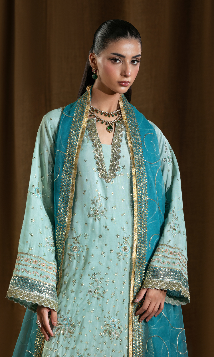 Sara — 3 Piece Luxury Embroidered Pure Dull Silk
