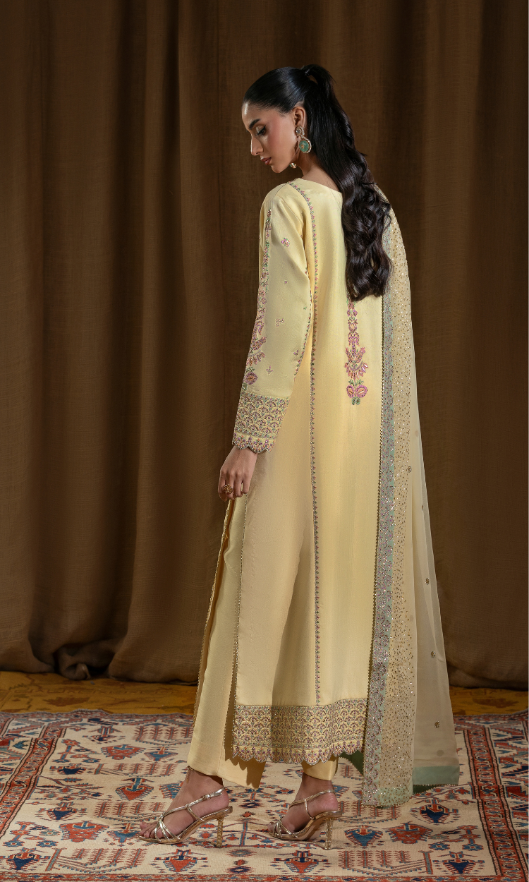 Meena —3 Piece Luxury Embroidered Pure Dull Silk