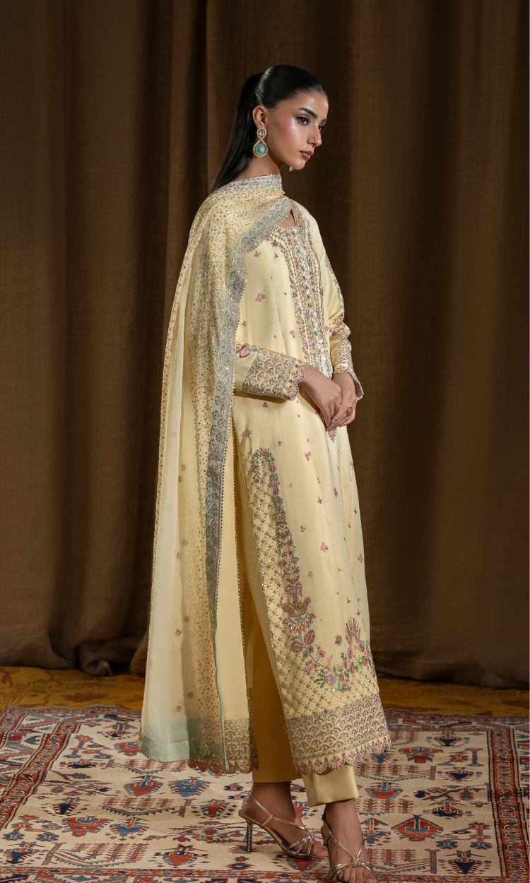 Meena —3 Piece Luxury Embroidered Pure Dull Silk