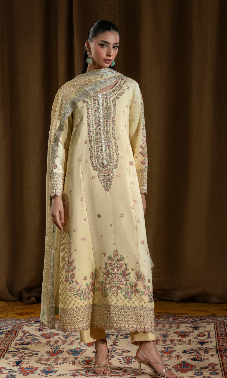 Meena —3 Piece Luxury Embroidered Pure Dull Silk