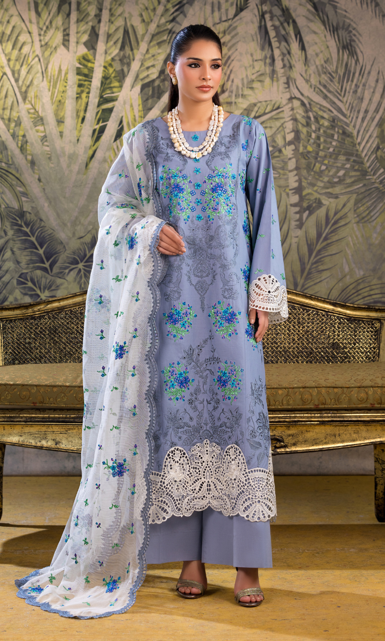 Ash Grey Premium Embroidered Lawn Suit