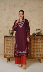 Maroon & Rust Contrast Embroidered Two-Piece Suit