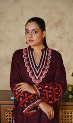 Maroon & Rust Contrast Embroidered Two-Piece Suit