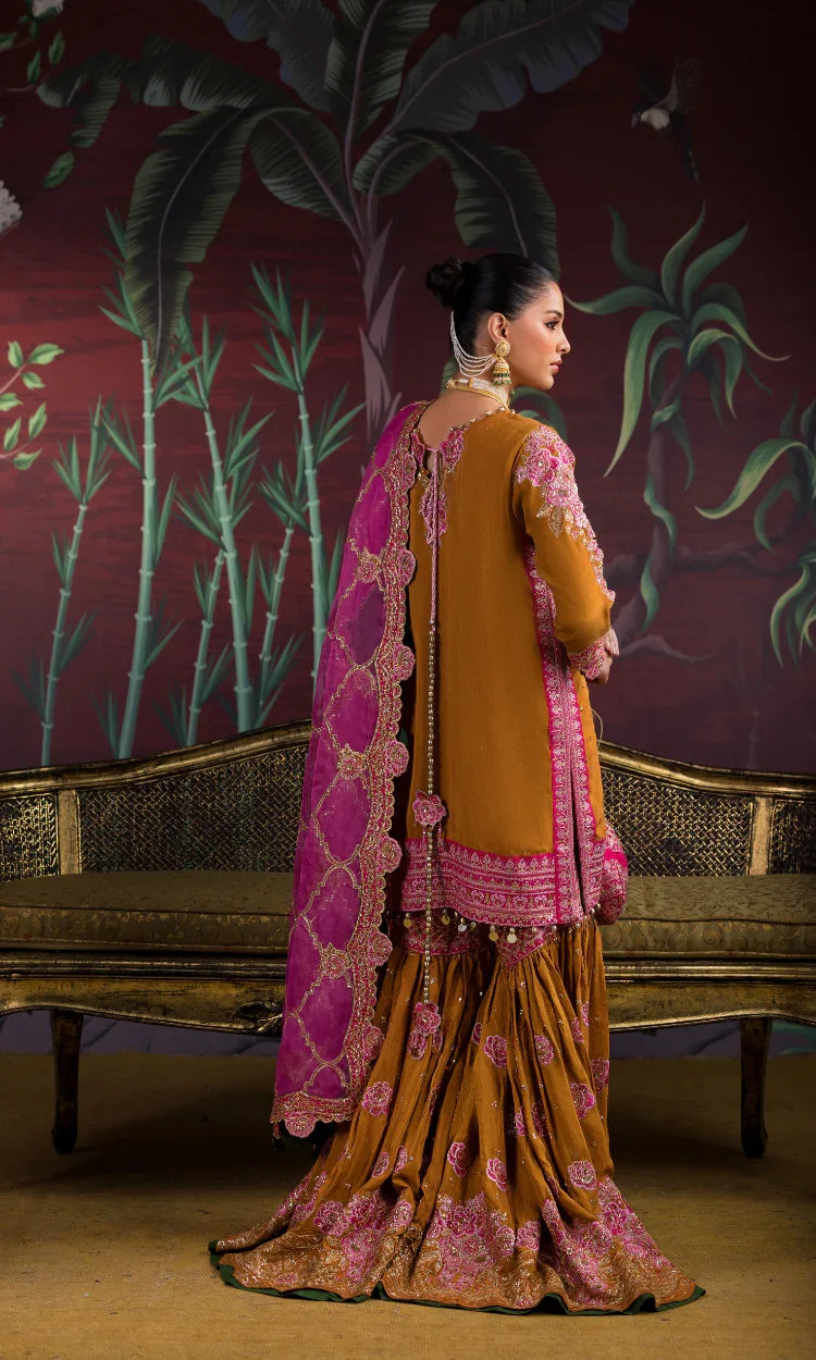 Zeenat Gul – Embroidered Khadi Net Sharara Set
