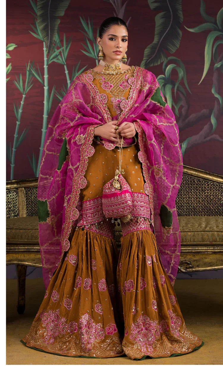 Zeenat Gul – Embroidered Khadi Net Sharara Set